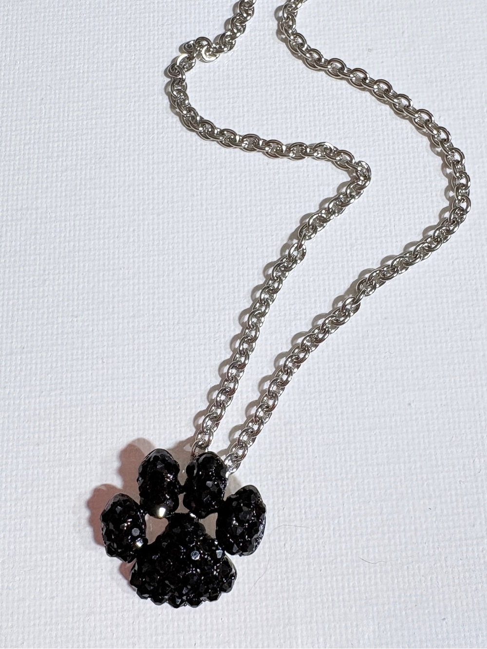 PAW PRINT PENDANT NECKLACE Dog Cat Black Crystals Silver Chain